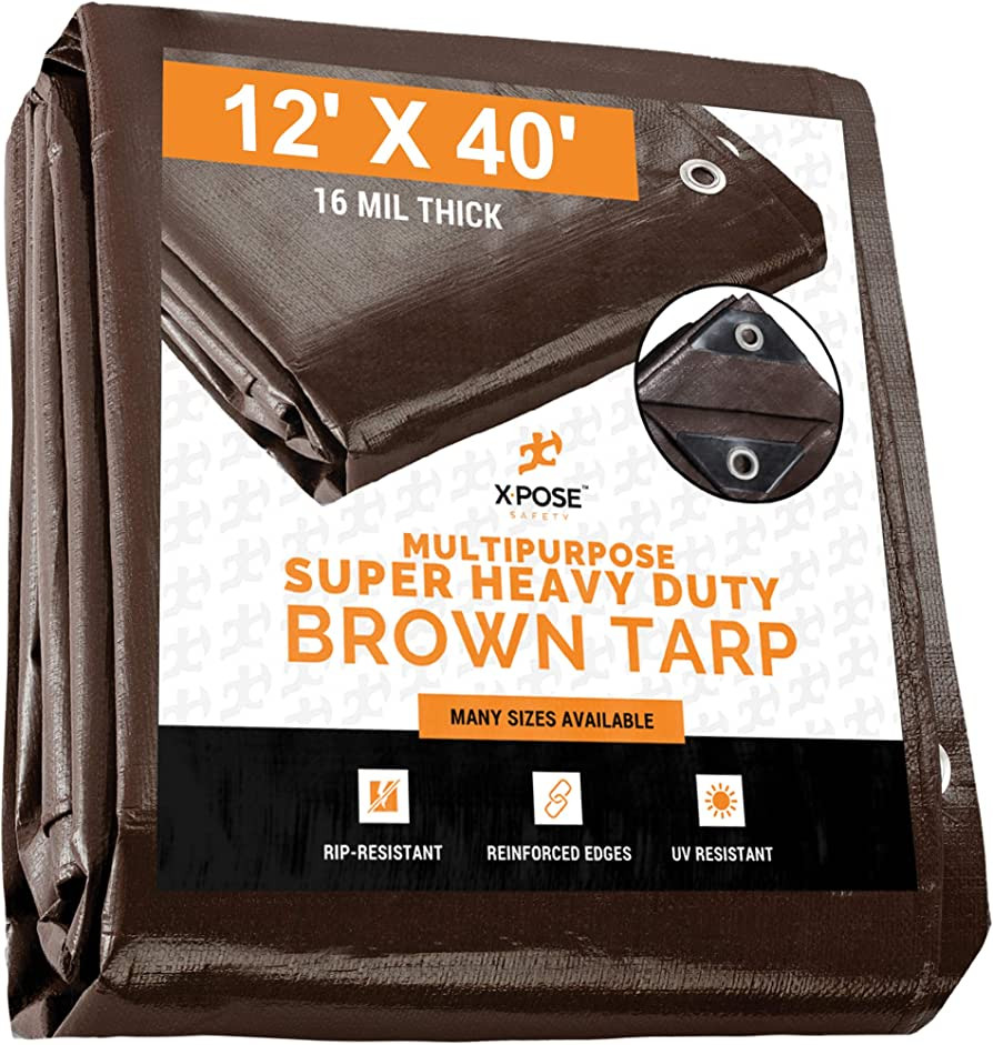 XPose Safety Super Heavy Duty 16 Mil Brown Poly Tarp